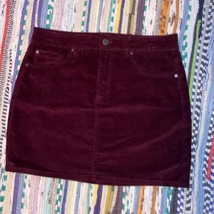Burgundy corduroy skirt.